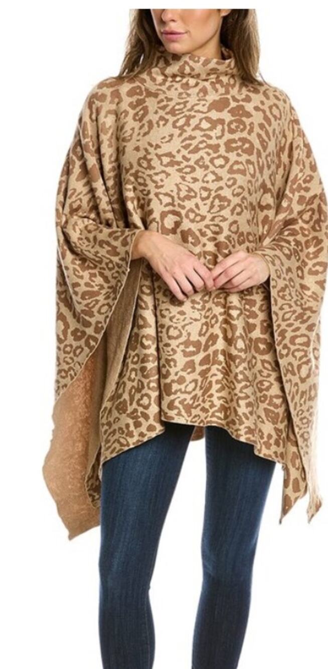J. McLaughlin Leopard Animal Print Poncho Beige